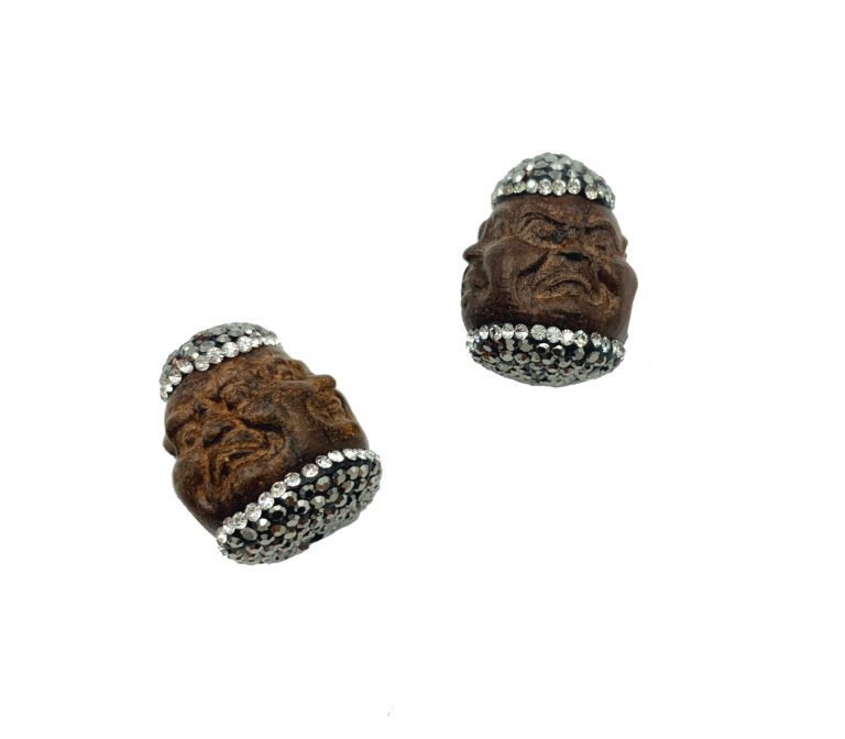 Carved Wood Buddha Cz Micro Pave Bead, Hand Carved Buddha, Spiritual Wood, Meditation, Cubic Zirconia, Yoga Gift, BD046