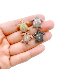 24K Gold Filled Turtle CZ Micro Pave Bead, Sea Turtle Bead, CZ Micro Pave Turtle Charms, Turtle Bead Pave Bracelet, Sea Turtle Charm, 20x20mm, BD047