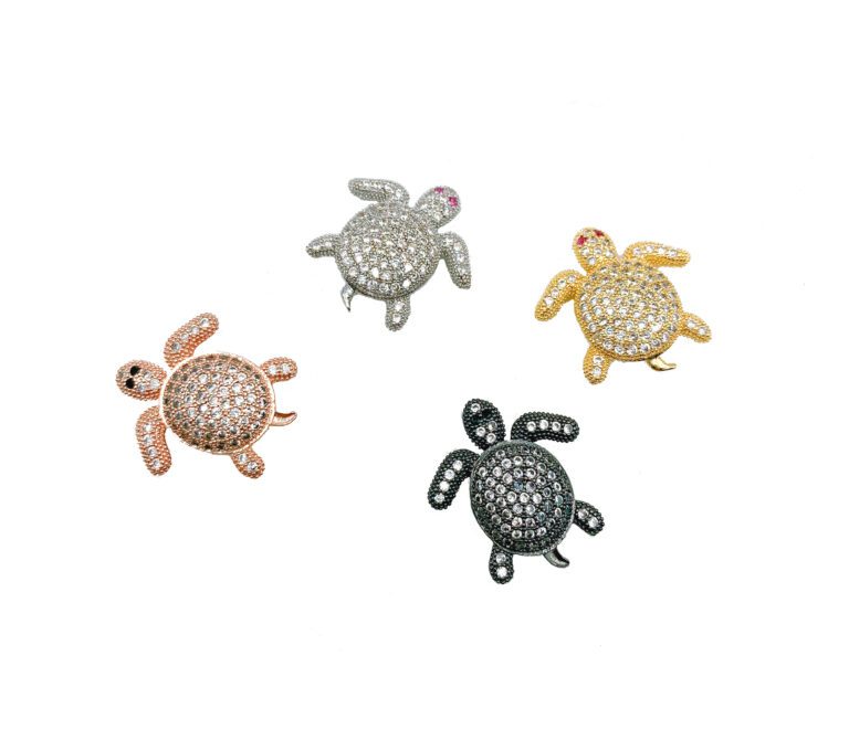 24K Gold Filled Turtle CZ Micro Pave Bead, Sea Turtle Bead, CZ Micro Pave Turtle Charms, Turtle Bead Pave Bracelet, Sea Turtle Charm, 20x20mm, BD047