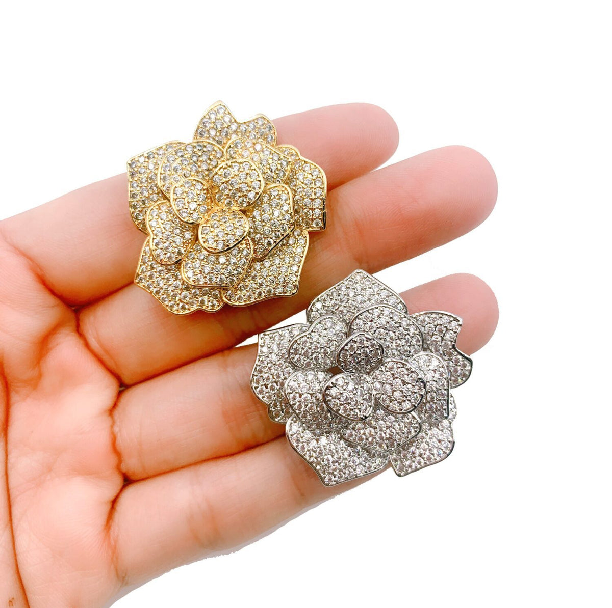 24K Gold Filled Rose Flower Beads, CZ Micro Pave Rose Flower Beads, Rose Beads, Flower Beads, Cubic Zirconia, Flower Bracelet, Beads, 32mm, BD052