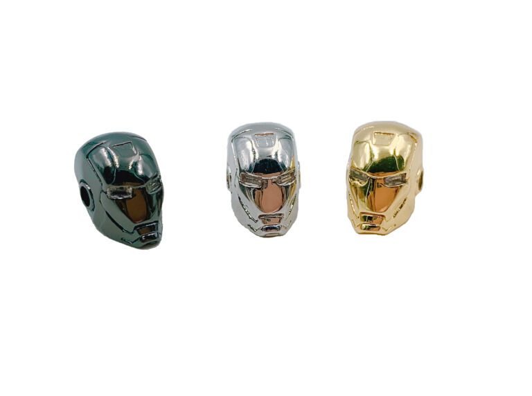 24K Gold Filled Iron Man Mask Head Bead, CZ Micro Pave Iron Man Mask Head Bead, Superhero Helmet Spacer Beads, Cubic Zirconia, 13x8mm, BD059