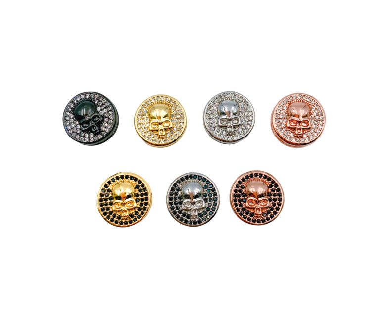 22K Gold Filled Mini Skull Bead CZ Micro Pave Skull Bead Paracord Bead Cubic Zirconia Men's Jewelry Findings Beads 13x5mm BD060