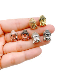 24K Gold Filled Buddha Head Beads, CZ Micro Pave Buddha Head Beads, Cubic Zirconia Pave Charm, Buddha Head Space Beads, Buddha Bracelet, 16x12mm, BD064
