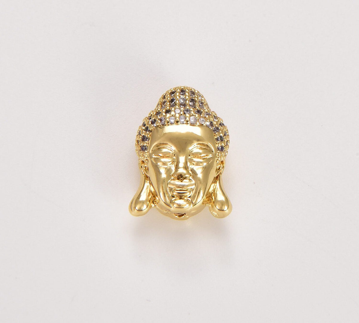 24K Gold Filled Buddha Head Beads, CZ Micro Pave Buddha Head Beads, Cubic Zirconia Pave Charm, Buddha Head Space Beads, Buddha Bracelet, 16x12mm, BD064
