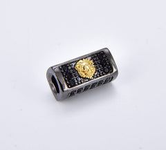 24K Gold Filled Lion Head/Anchor Bead, Tube Spacer Bead, Black CZ Pave Tube Spacer Beads for Men/Women Jewelry Making, 14mm, BD072