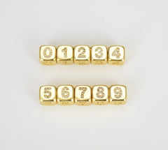 18K Gold Filled CZ Number Beads, Cube Number Charms, Square Beads, Micro Pave Number Beads Gold Filled Over Brass Beads for Personalize Jewelry 0-9, BD086