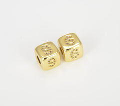 18K Gold Filled CZ Number Beads, Cube Number Charms, Square Beads, Micro Pave Number Beads Gold Filled Over Brass Beads for Personalize Jewelry 0-9, BD086