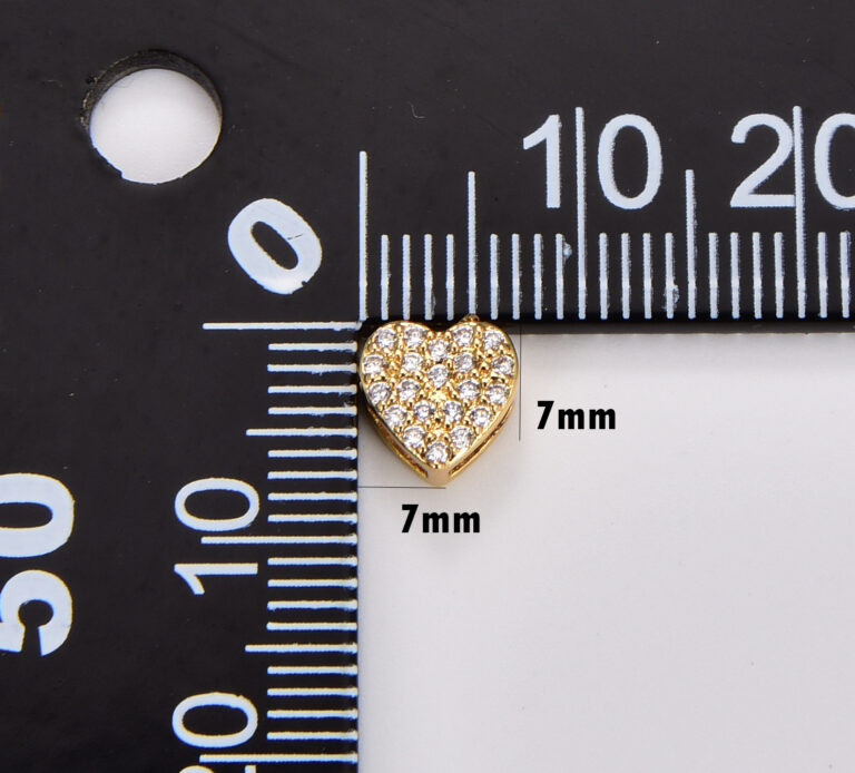 18K Gold Filled Tiny Heart Slider Beads, CZ Micro Pave Love Beads for Valentines Bracelet Necklace Jewelry Making Supply, 7mm, BD087