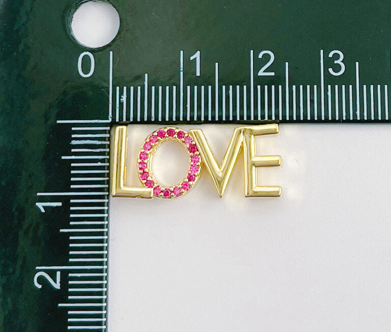 18K Gold Filled Love Word Slider Bead, Couples Charm, LOVE Jewelry for Necklace Bracelet Jewelry Making Supply, 24x10mm, BD088