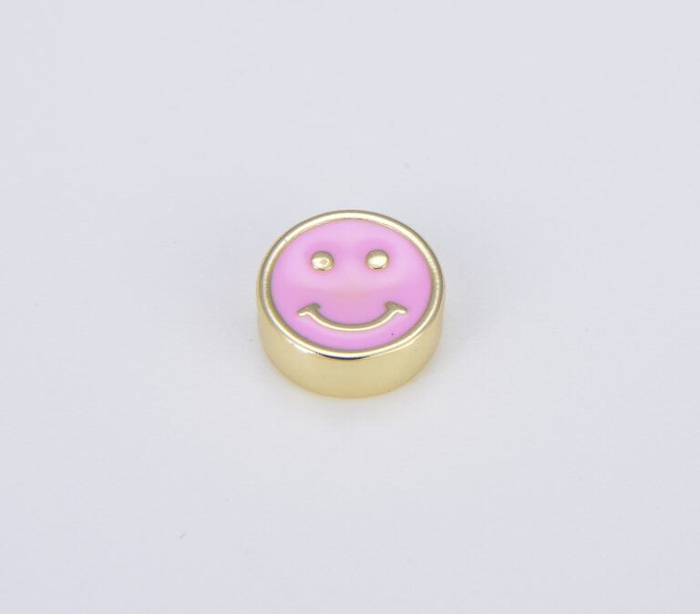 18K Gold Filled Colorful Smiley Face Coin Shape Spacer Beads, BD099