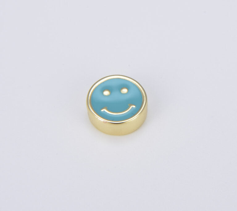 18K Gold Filled Colorful Smiley Face Coin Shape Spacer Beads, BD099