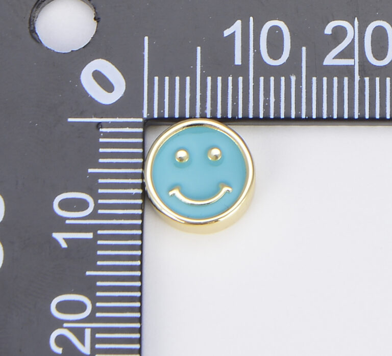 18K Gold Filled Colorful Smiley Face Coin Shape Spacer Beads, BD099