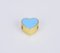 18K Gold Filled Enamel Colorful Heart Spacer Beads, Gold Over Brass Pink Turquoise Yellow Enamel Jewelry, Heart Beads for Jewelry Making, BD100A