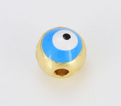 18K Gold Filled Dainty Round Evil Eye Beads, BD112