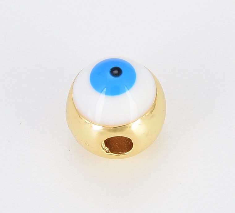 18K Gold Filled Dainty Round Evil Eye Beads, BD112