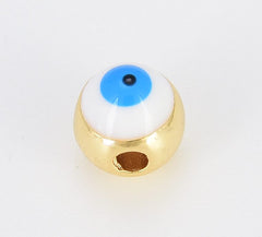 18K Gold Filled Dainty Round Evil Eye Beads, BD112