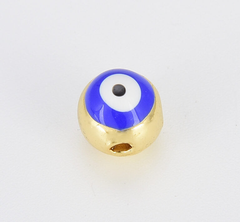 18K Gold Filled Dainty Round Evil Eye Beads, BD112