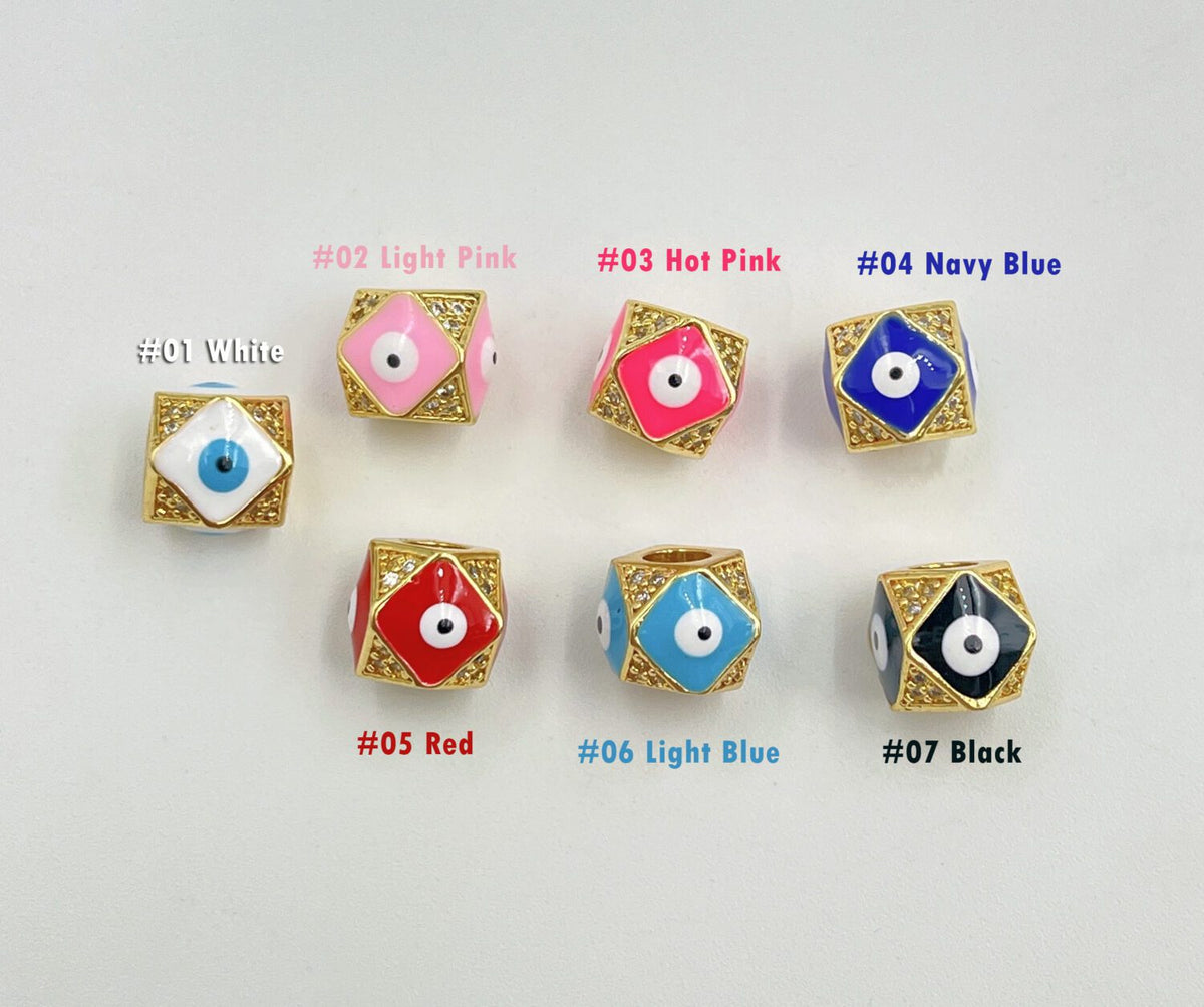 18K Gold Filled Evil Eye Beads, Dodecahedron Shape Beads, Blue White Enamel Evil Eye Spacer Bead Charm Connector for Bracelet, 11x8mm, BD114