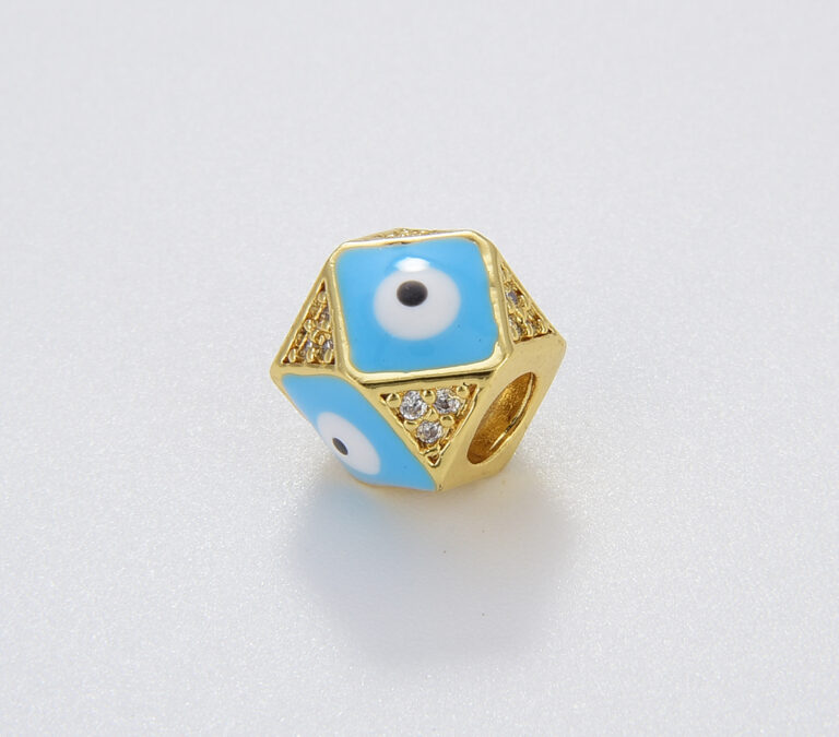 18K Gold Filled Evil Eye Beads, Dodecahedron Shape Beads, Blue White Enamel Evil Eye Spacer Bead Charm Connector for Bracelet, 11x8mm, BD114