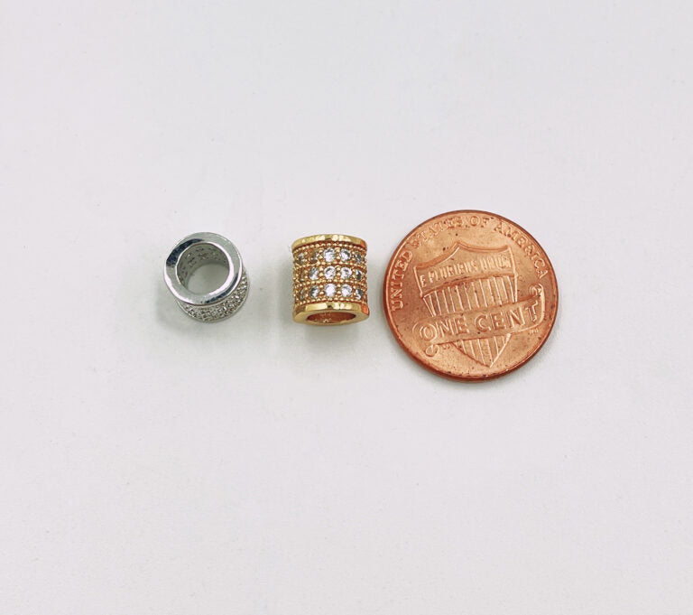 18K Gold Filled 1pc Cylinder Beads, CZ Large Hole Cylinder Drum Barrel Micro Pave Beads, Tube CZ Beads, Large Hole Spacer Bead, 9x8mm, BD115