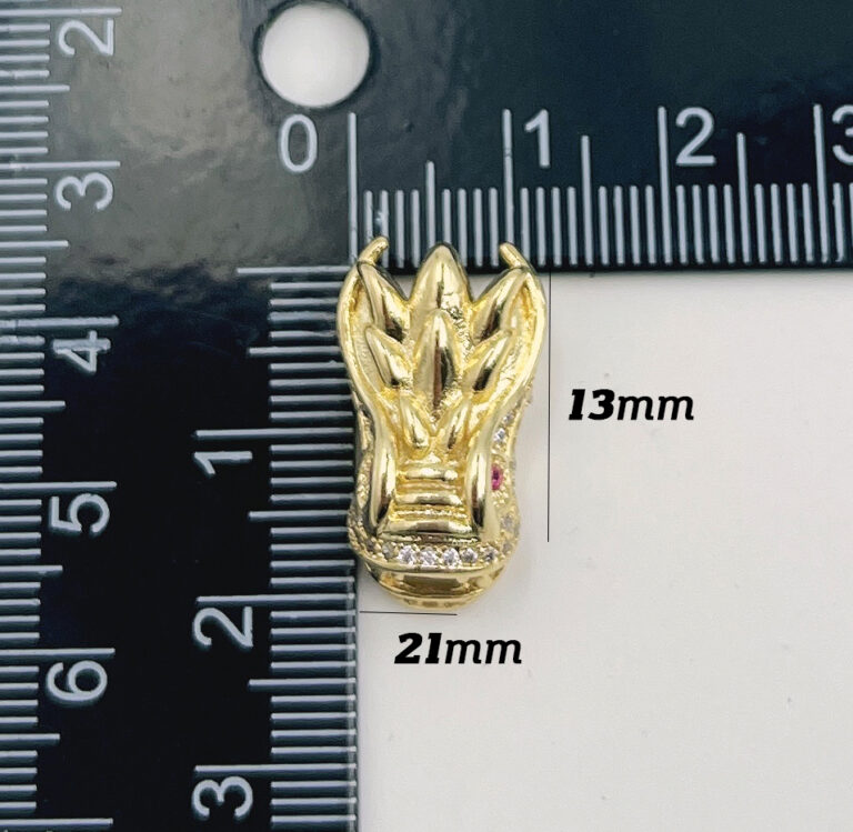 18K Gold Filled Mythical Dragon Spacer Bead, Dragon Head Bead, CZ Micro Pave Animal Spacer Bead for Men’s Personalized Jewelry Findings, BD122