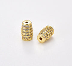 18K Gold Filled Cylinder Shape Spacer Beads, Lead Bullet Shape Bead, CZ Micro Pave Tube Spacer Beads for DIY Jewelry Making Charms, BD134