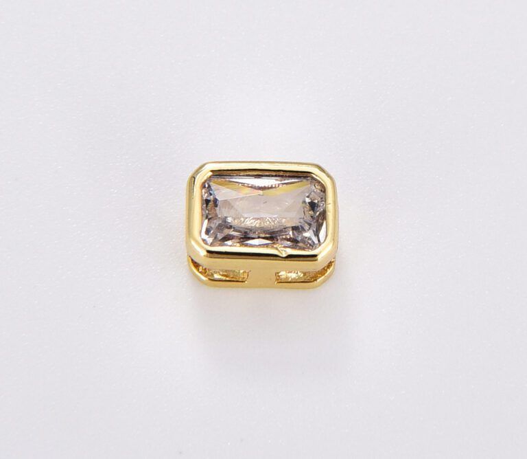 18K Gold Filled Rectangle Bead Spacer, CZ Micro Pave Square Spacer Bead Connector Charm Bracelet Necklace for DIY Jewelry Making Supply, BD141