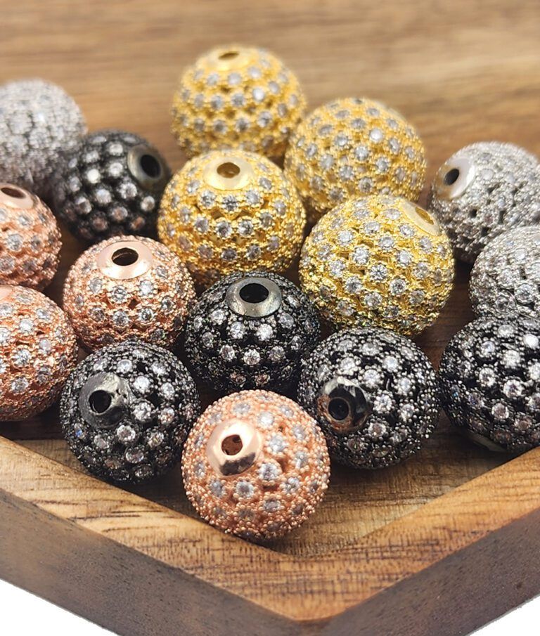 18K Gold Filled Dainty Shamballa Ball Beads, Round Ball Beads, CZ Micro Pave Shamballa Spacer Beads for Jewelry Making, 8/10/12/14/16mm, BD153