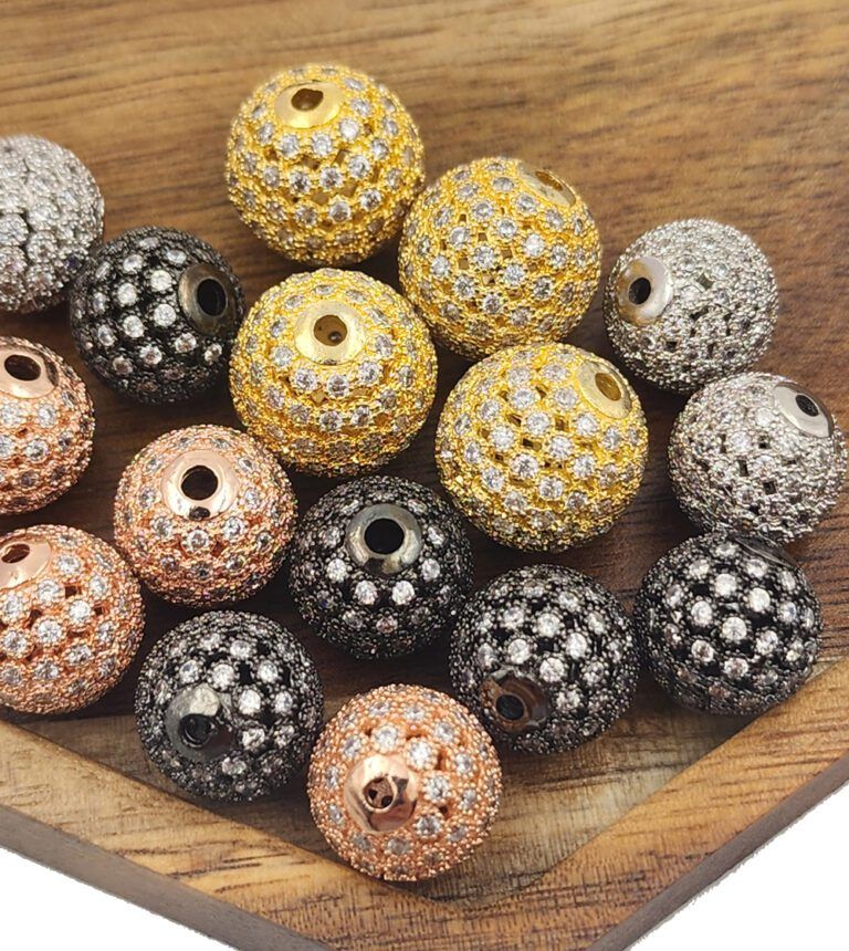 18K Gold Filled Dainty Shamballa Ball Beads, Round Ball Beads, CZ Micro Pave Shamballa Spacer Beads for Jewelry Making, 8/10/12/14/16mm, BD153