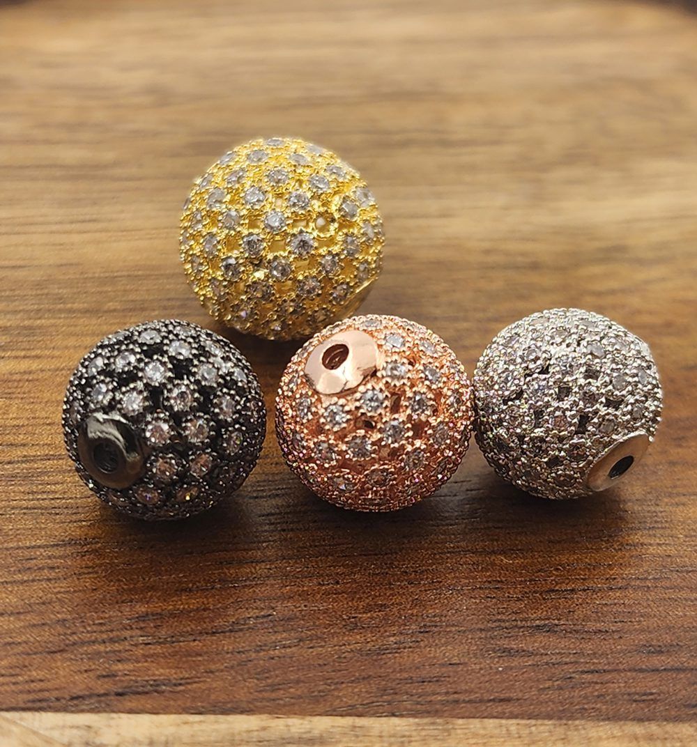 18K Gold Filled Dainty Shamballa Ball Beads, Round Ball Beads, CZ Micro Pave Shamballa Spacer Beads for Jewelry Making, 8/10/12/14/16mm, BD153