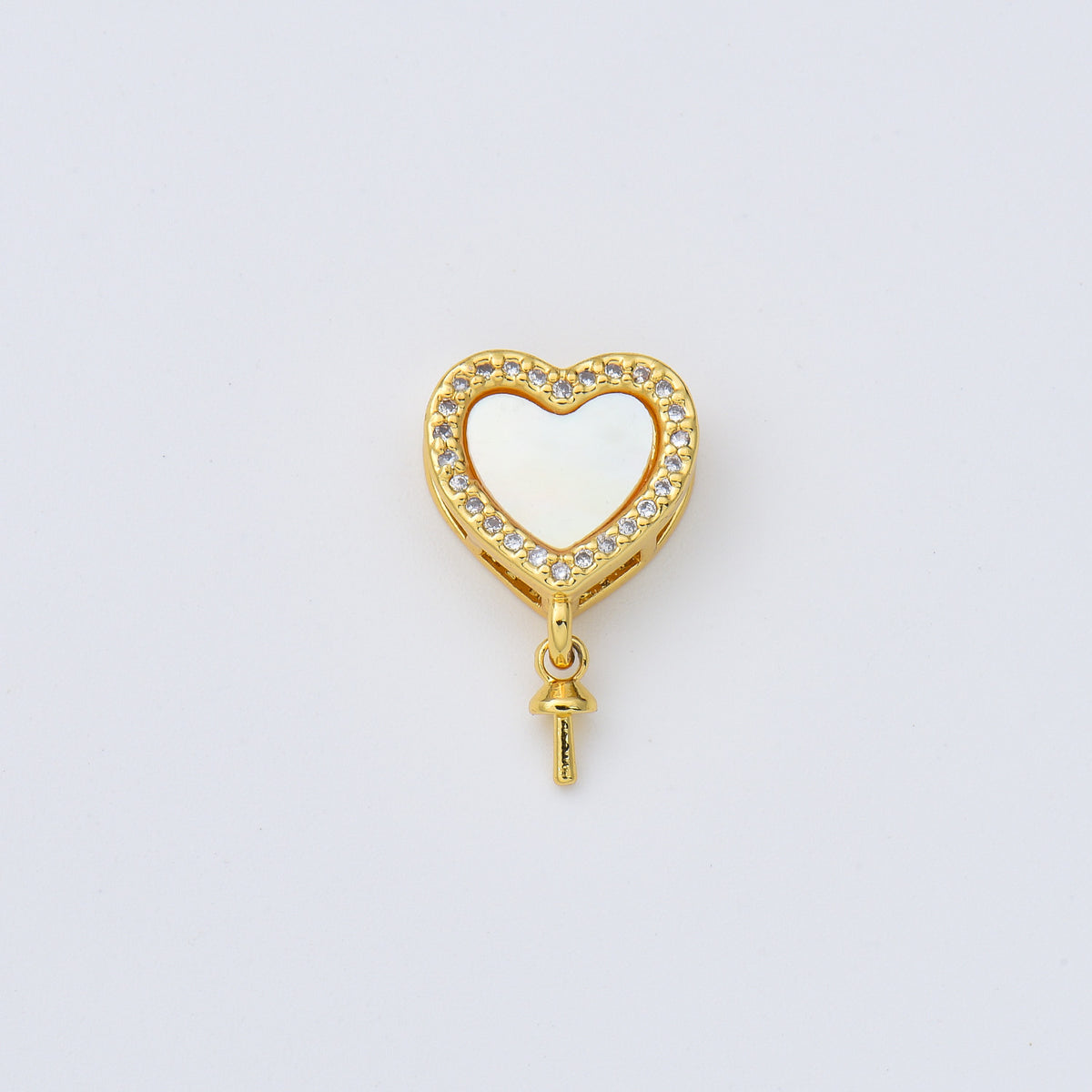 18K Gold Filled Shell Pearl Heart Bead Spacer, CZ Micro Pave Heart Spacers for Bracelet Necklace Jewelry Making, BD154