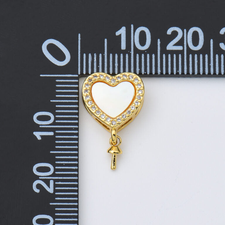 18K Gold Filled Shell Pearl Heart Bead Spacer, CZ Micro Pave Heart Spacers for Bracelet Necklace Jewelry Making, BD154