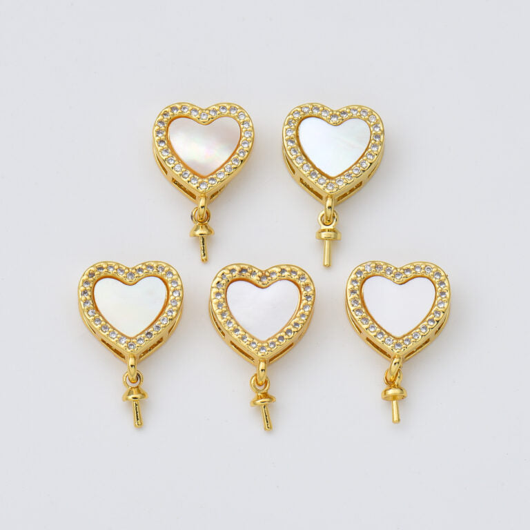 18K Gold Filled Shell Pearl Heart Bead Spacer, CZ Micro Pave Heart Spacers for Bracelet Necklace Jewelry Making, BD154