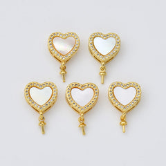 18K Gold Filled Shell Pearl Heart Bead Spacer, CZ Micro Pave Heart Spacers for Bracelet Necklace Jewelry Making, BD154