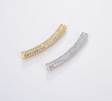 18K Gold Filled Curve Tube Bead, CZ Micro Pave Long Curve Tube for Bracelet Necklace, Cubic Zirconia Separator Tube, Tube Beads, BD600