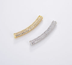 18K Gold Filled Curve Tube Bead, CZ Micro Pave Long Curve Tube for Bracelet Necklace, Cubic Zirconia Separator Tube, Tube Beads, BD600