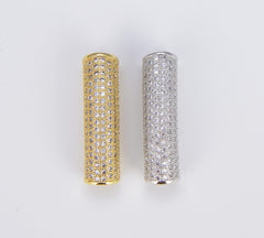 18K Gold Filled Cubic Zirconia Micro Pave Large Hole Tube Beads, BD601