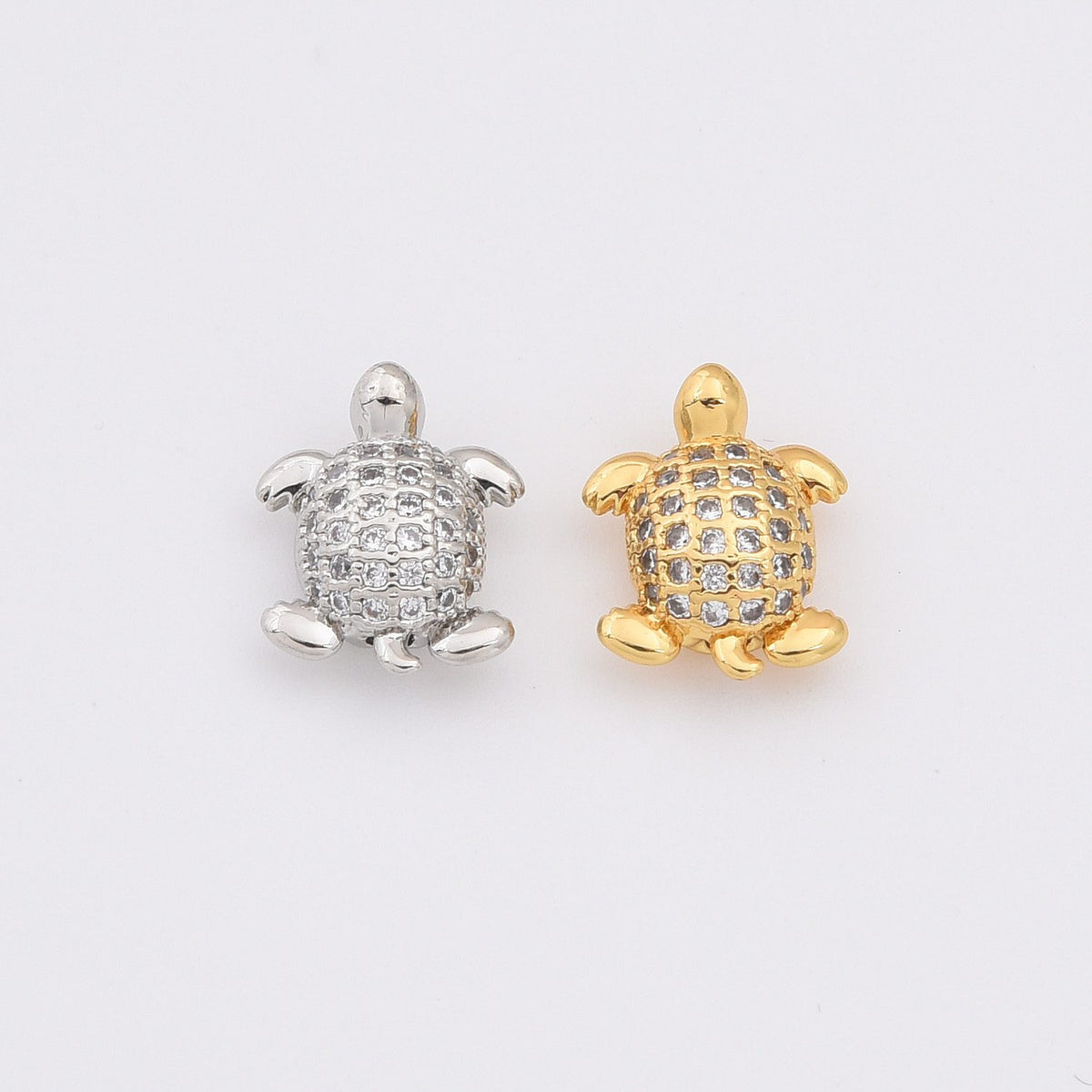 18K Gold Filled Turtle Bead Micro Pave Turtle Bead for Beach, Sea Turtle Bead, Rose Gold/Silver/Gold Beads, CZ Spacer Beads, 12x9mm, BD610