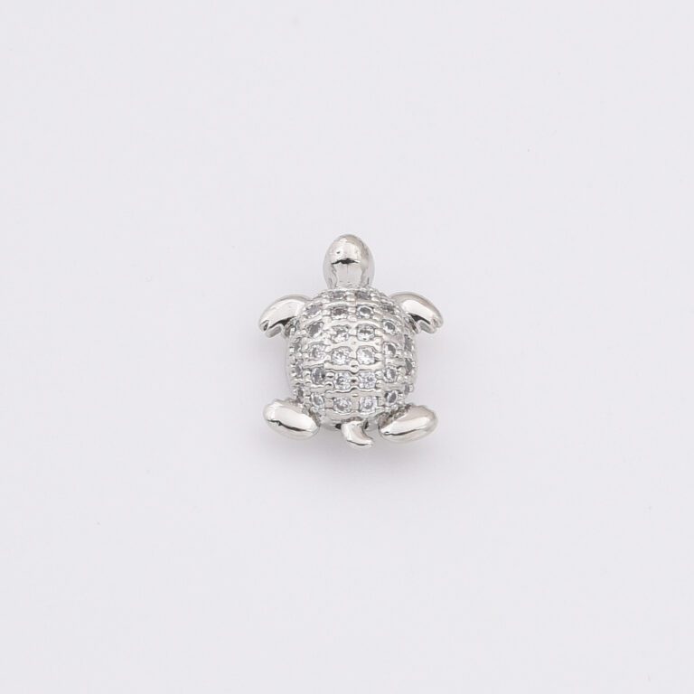 18K Gold Filled Turtle Bead Micro Pave Turtle Bead for Beach, Sea Turtle Bead, Rose Gold/Silver/Gold Beads, CZ Spacer Beads, 12x9mm, BD610