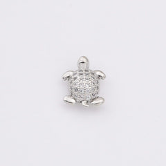 18K Gold Filled Turtle Bead Micro Pave Turtle Bead for Beach, Sea Turtle Bead, Rose Gold/Silver/Gold Beads, CZ Spacer Beads, 12x9mm, BD610