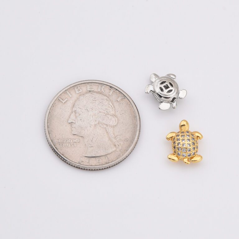 18K Gold Filled Turtle Bead Micro Pave Turtle Bead for Beach, Sea Turtle Bead, Rose Gold/Silver/Gold Beads, CZ Spacer Beads, 12x9mm, BD610