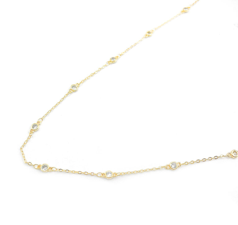 18K Gold Filled Chain Round CZ Chain by Foot, Unfinished Bulk Chain By Foot, Cubic Chains, Tiny CZ Chains, Ideal for Lariat Necklace, CH002