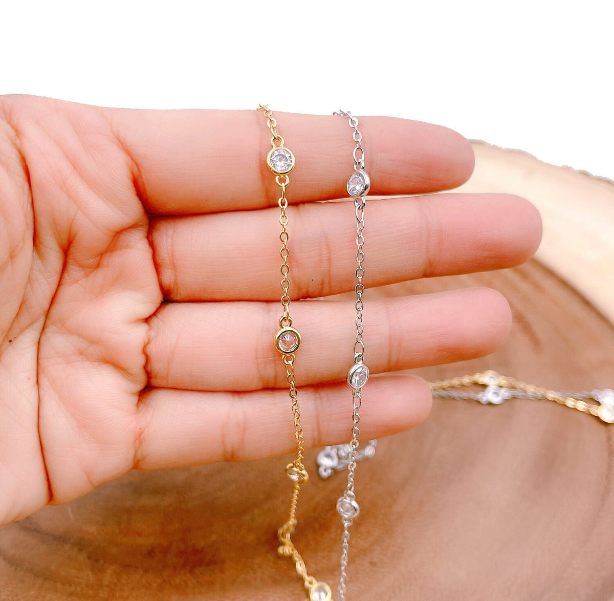 18K Gold Filled Diamond Chain by Yard, Crystal Rosary Bead Chain by Foot, Chain for Necklace Bracelet Jewelry Making, 5mm, CH003