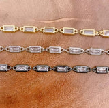 14K Gold Filled Cubic Zirconia Crystal Bezel Chain by the Yard, Rectangle Shape Unfinished Chain for Necklace Component 12x5mm, CH009