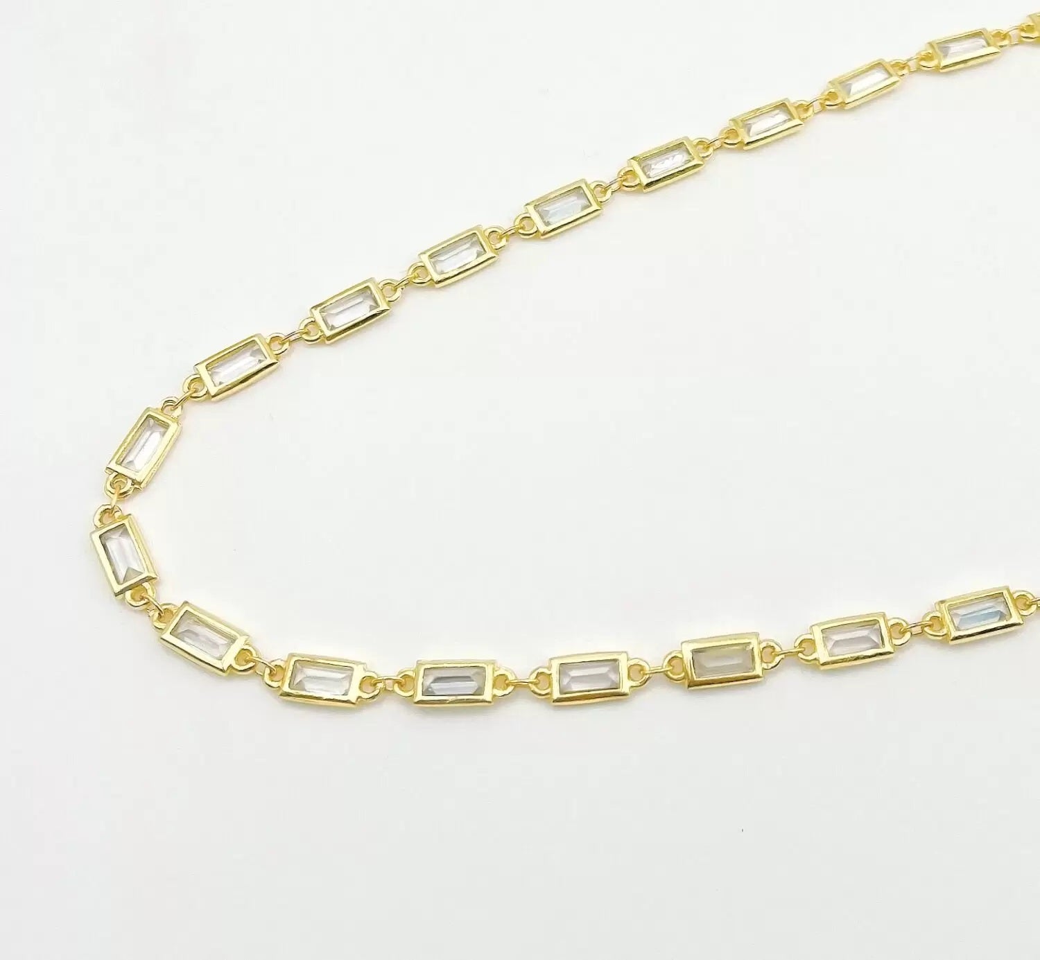 14K Gold Filled Cubic Zirconia Crystal Bezel Chain by the Yard, Rectangle Shape Unfinished Chain for Necklace Component 12x5mm, CH009