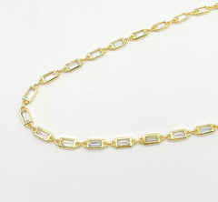 14K Gold Filled Cubic Zirconia Crystal Bezel Chain by the Yard, Rectangle Shape Unfinished Chain for Necklace Component 12x5mm, CH009