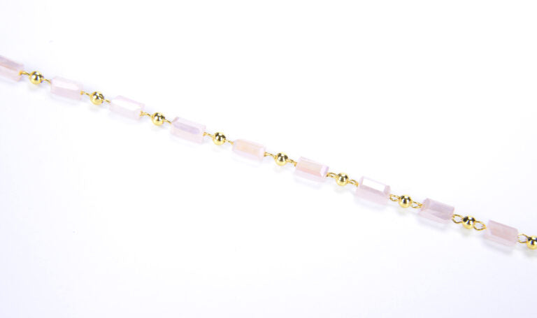 14K Gold Filled Pink Tube Rose Quartz Color Faceted Rectangle Beaded Chain 14K Gold Crystal Beaded Chain, Bulk Chain, 3x5mm, CH024