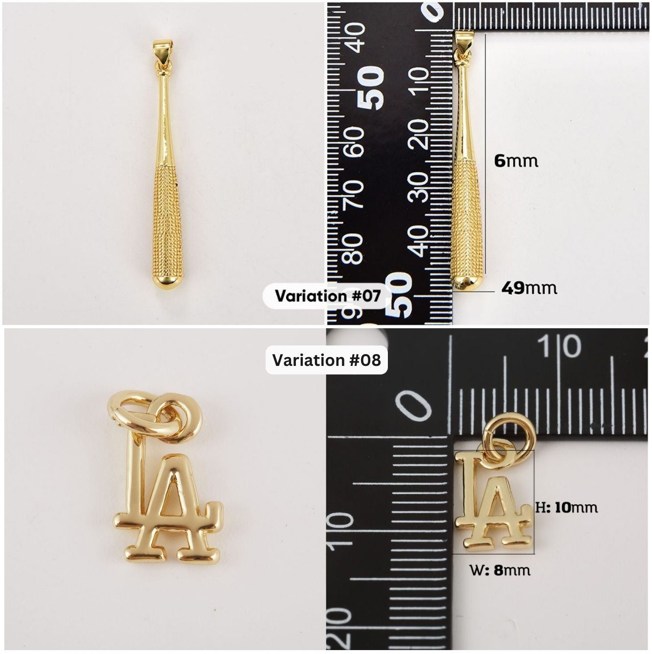 18K Gold Filled Baseball Fan Charm Pendant, NY Initial, LA Initial, SF Initial, Baseball Bat and Ball Charm, CPBatch61