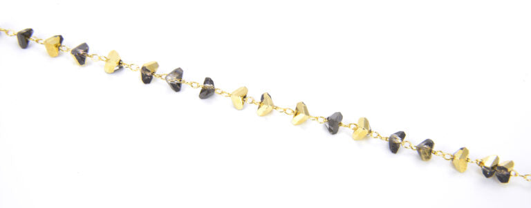 14K Gold Filled Black and Gold Crystal Chip Beaded Chain, Triangle Shape Crystal Beaded Chain, 3mm, CH077