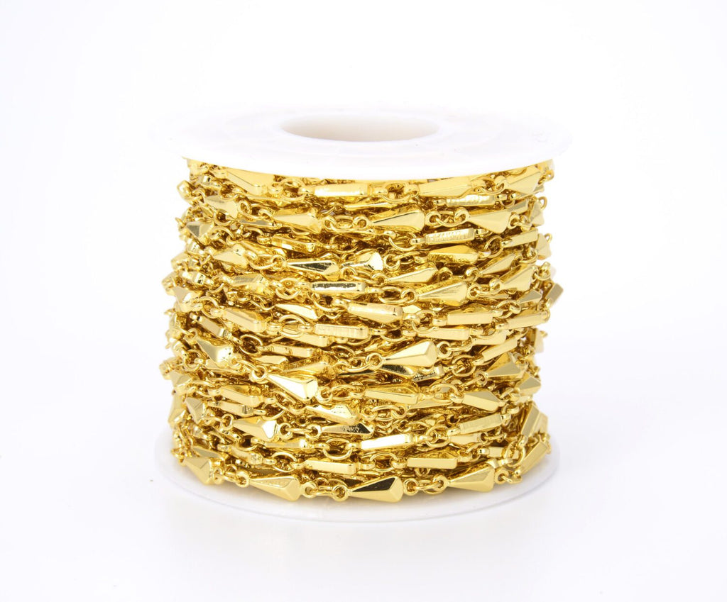 18K Gold Filled Arrowhead Beaded Chain, 1/3/10 Feet Gold Triangle Beaded Chain, Spike Chain, Gold Plated, Beaded Chain, Bulk Chain, 11x3mm, CH080